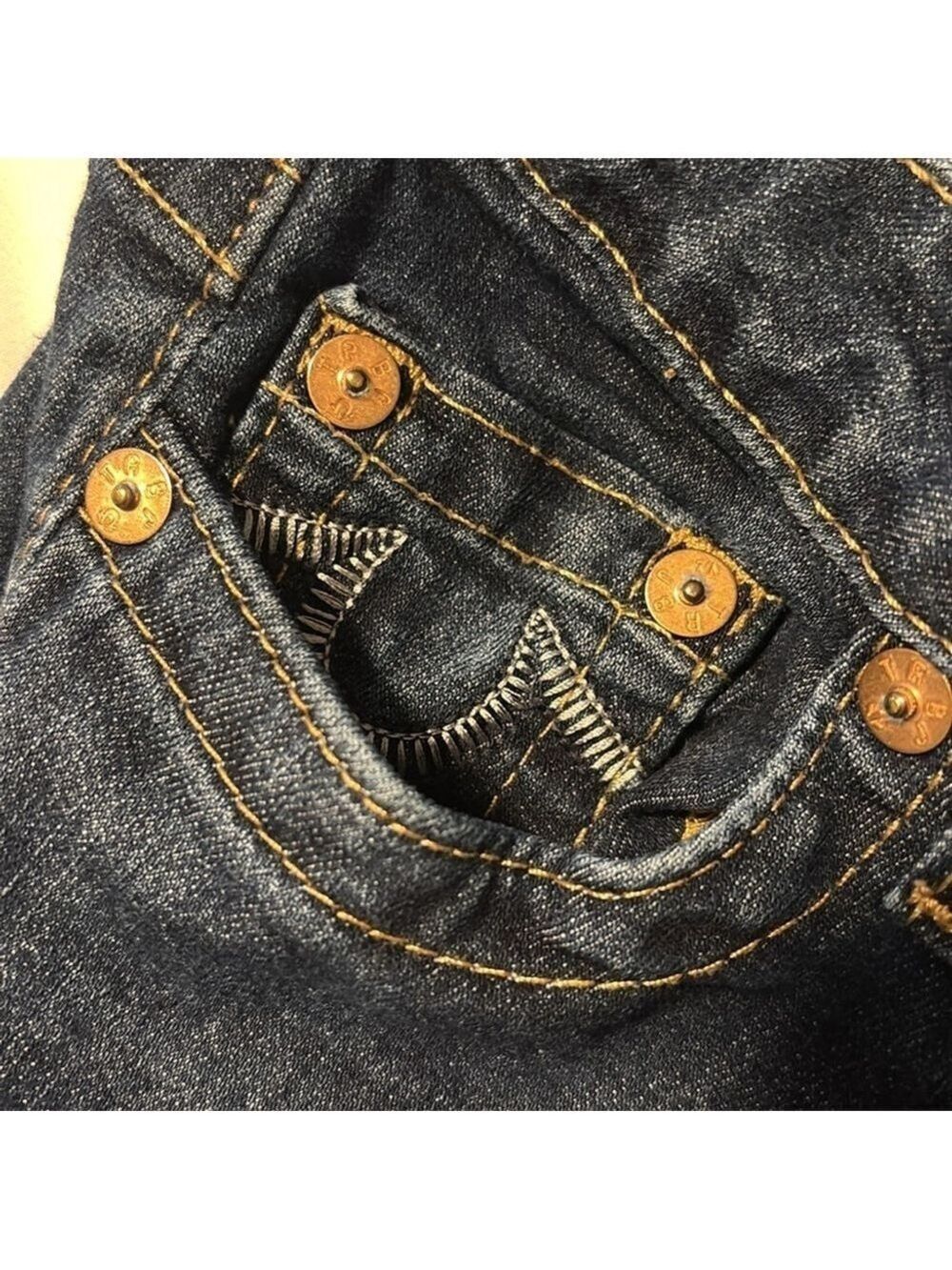 True religion straight leg jeans low rise cotton blend dark blue 5 pockets sz 26 - Picture 9 of 14